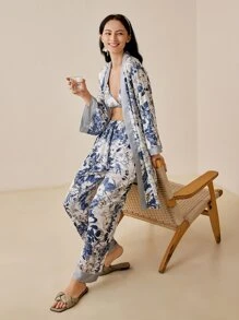 LUVLETTE 女士缎面花卉吊带文胸 - 藍白色 - 查看 6