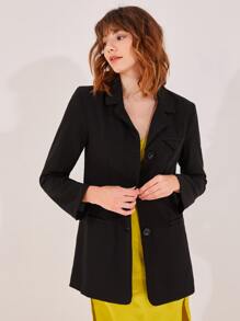 SHEIN Solid Button Front Lapel Neck Blazer - Black - View 1