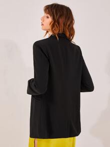 SHEIN Solid Button Front Lapel Neck Blazer - Black - View 2