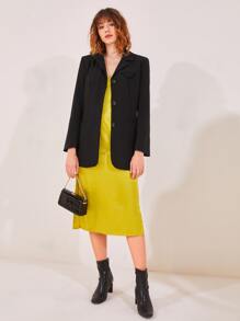 SHEIN Solid Button Front Lapel Neck Blazer - Black - View 3