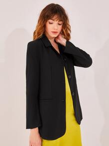 SHEIN Solid Button Front Lapel Neck Blazer - Black - View 5