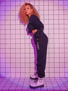 Motspraydesignstudio Slogan Graphic Slant Pocket Sweatpants - Black - View 4