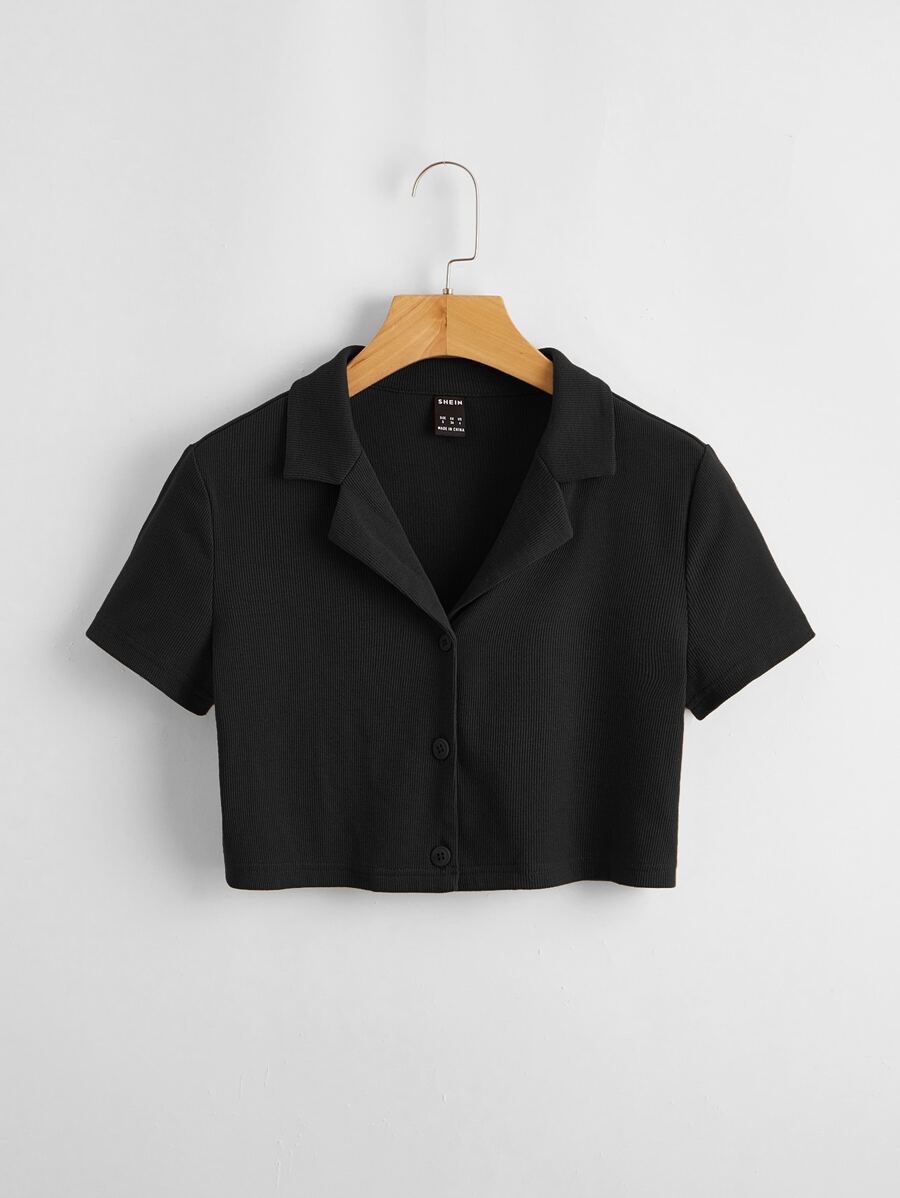SHEIN EZwear Single Breasted Notched Collar Tee