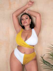 Baju Renang Ukuran Plus Blok Warna Casual - MultiWarna - View 1