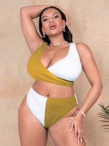 Baju Renang Ukuran Plus Blok Warna Casual - MultiWarna - View 4