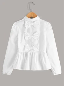 SHEIN Áo cánh Gái Nơ Bướm Viên lá sen Nơ trước màu trơn Dễ thương - trắng - Xem 1