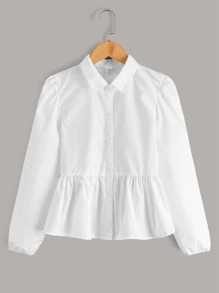 SHEIN Áo cánh Gái Nơ Bướm Viên lá sen Nơ trước màu trơn Dễ thương - trắng - Xem 2