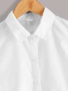 SHEIN Áo cánh Gái Nơ Bướm Viên lá sen Nơ trước màu trơn Dễ thương - trắng - Xem 3