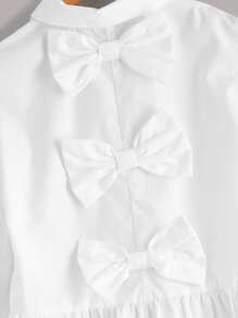 SHEIN Áo cánh Gái Nơ Bướm Viên lá sen Nơ trước màu trơn Dễ thương - trắng - Xem 4