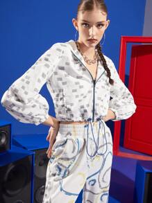 MJ 幾何圖案抽繩拉鍊開襟夾克 - 彩色 - 查看 1