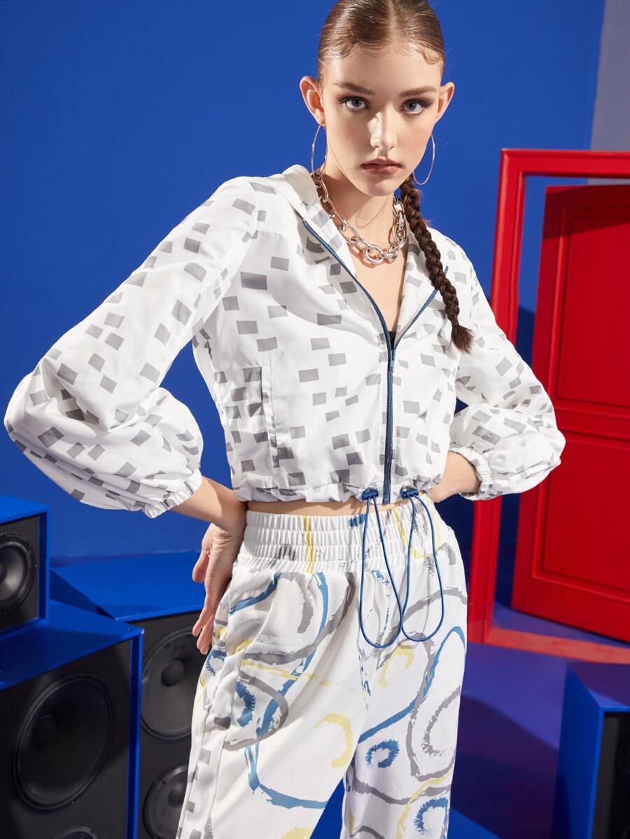 MJ 幾何圖案抽繩拉鍊開襟夾克 - 彩色 - 查看 1