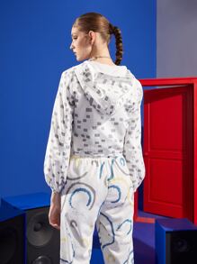 MJ 幾何圖案抽繩拉鍊開襟夾克 - 彩色 - 查看 2