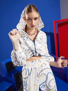 MJ 幾何圖案抽繩拉鍊開襟夾克 - 彩色 - 查看 3