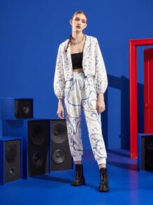 MJ 幾何圖案抽繩拉鍊開襟夾克 - 彩色 - 查看 5