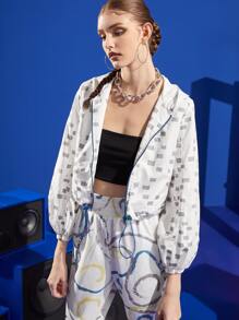 MJ 幾何圖案抽繩拉鍊開襟夾克 - 彩色 - 查看 6