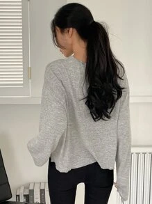 DAZY 落肩短版長袖上衣，秋季女款上衣 - 灰色 - 查看 2