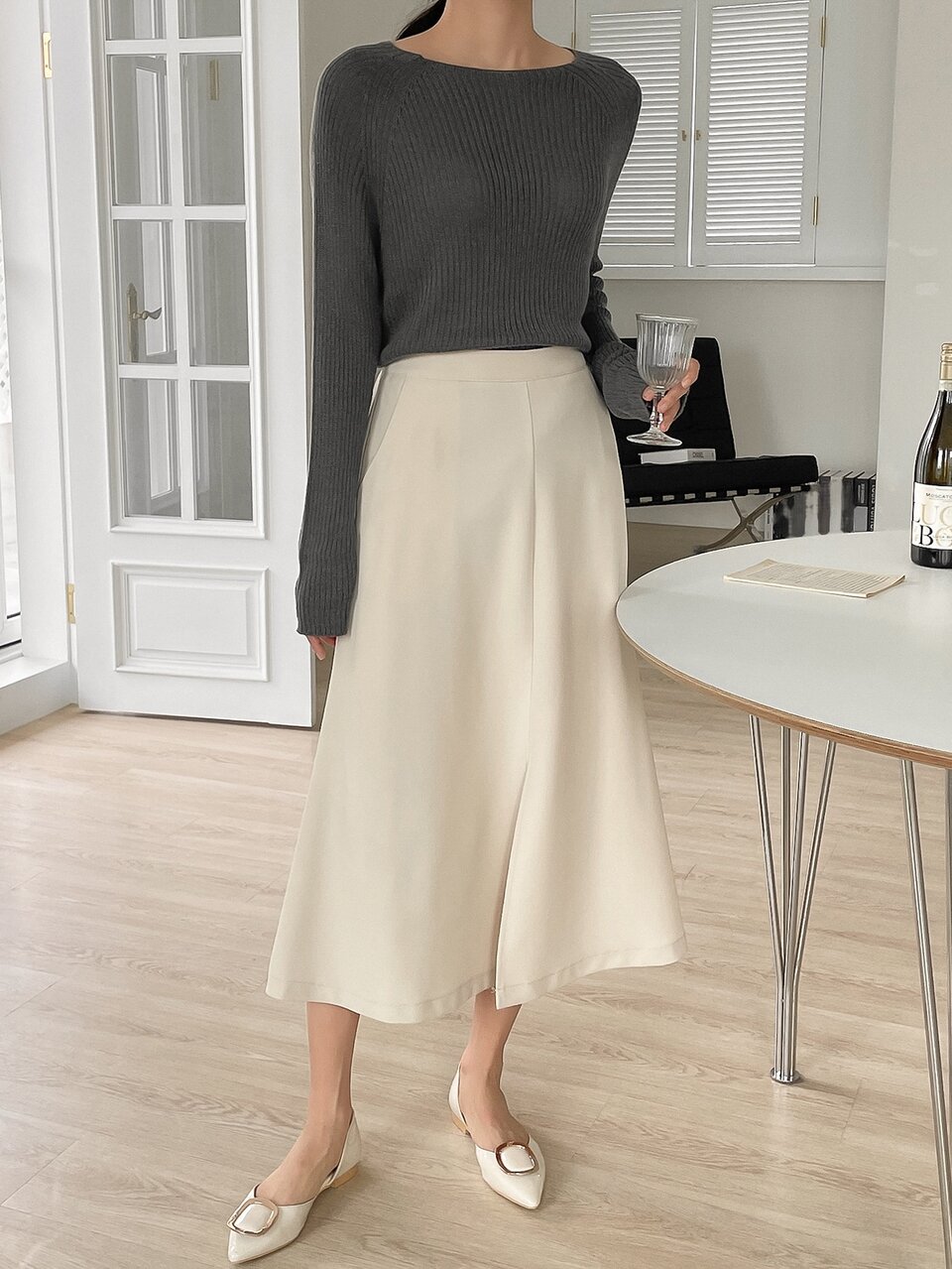 High Waist Split Hem Skirt