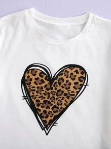 SHEIN 女孩心和豹紋圖案T恤和網紗拼接裙子套裝 - 彩色 - 查看 3