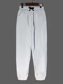 SHEIN Boys Reflective Drawstring Waist Side Striped Trousers - Grey - View 1