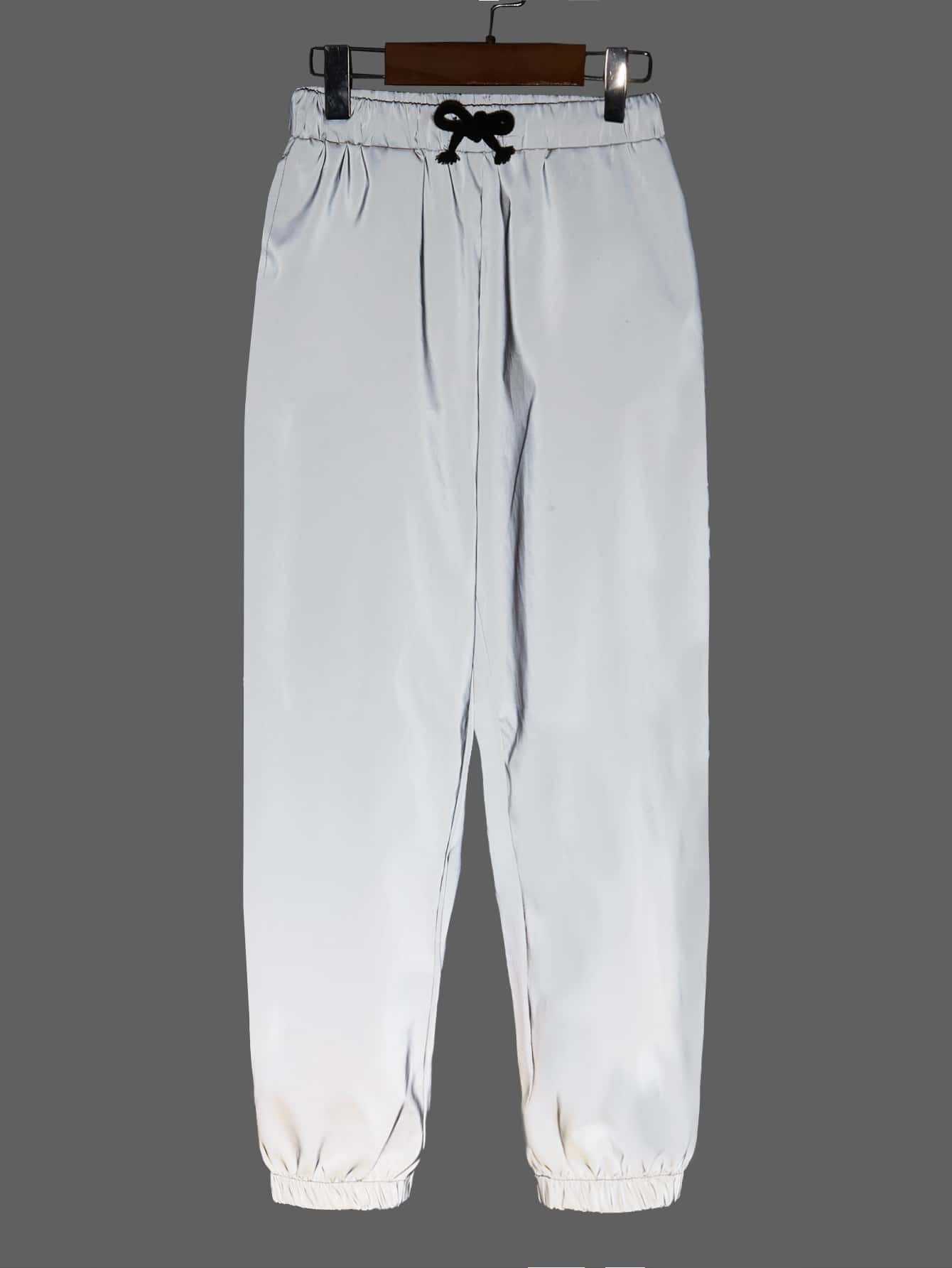 SHEIN Boys Reflective Drawstring Waist Side Striped Trousers - Grey - View 1