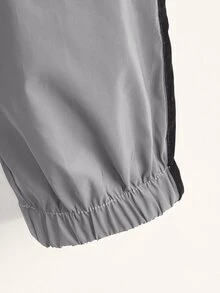 SHEIN Boys Reflective Drawstring Waist Side Striped Trousers - Grey - View 3