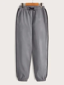 SHEIN Boys Reflective Drawstring Waist Side Striped Trousers - Grey - View 5