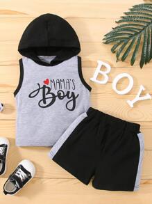 Đứa bé trai Đồ họa Khẩu hiệu Khối màu áo có mũ Áo thun & quần đùi - Nhiều màu - Xem 1