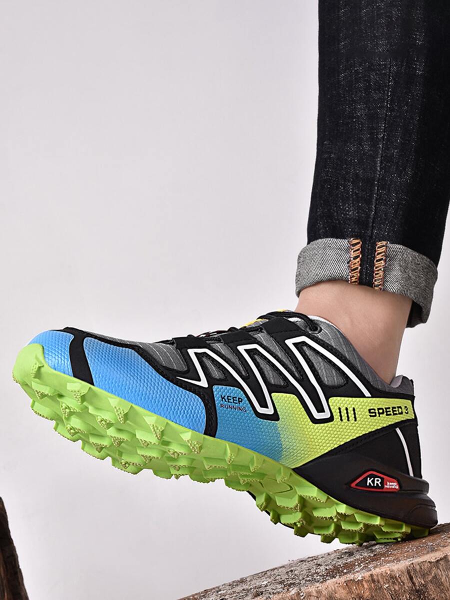 Men Colorblock Lace-up Front Hiking Shoes - Multicolor - View 1