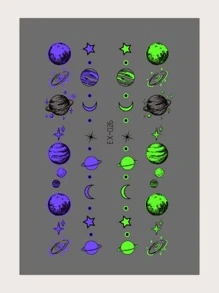 Etiqueta engomada del tatuaje, 1 hoja de tatuajes temporales de estrellas y planetas luminosos para mujeres, pegatinas de tatuajes de planetas para adultos, tatuajes falsos que parecen reales, para mujeres, niños y niñas - Multicolor - Ver 1