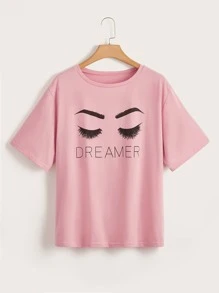 Plus Figure And Letter Graphic Tee - Pink - View 1