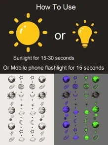 Etiqueta engomada del tatuaje, 1 hoja de tatuajes temporales de estrellas y planetas luminosos para mujeres, pegatinas de tatuajes de planetas para adultos, tatuajes falsos que parecen reales, para mujeres, niños y niñas - Multicolor - Ver 5