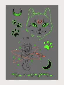 1 hoja pegatina de tatuaje de gato - Multicolor - Ver 1