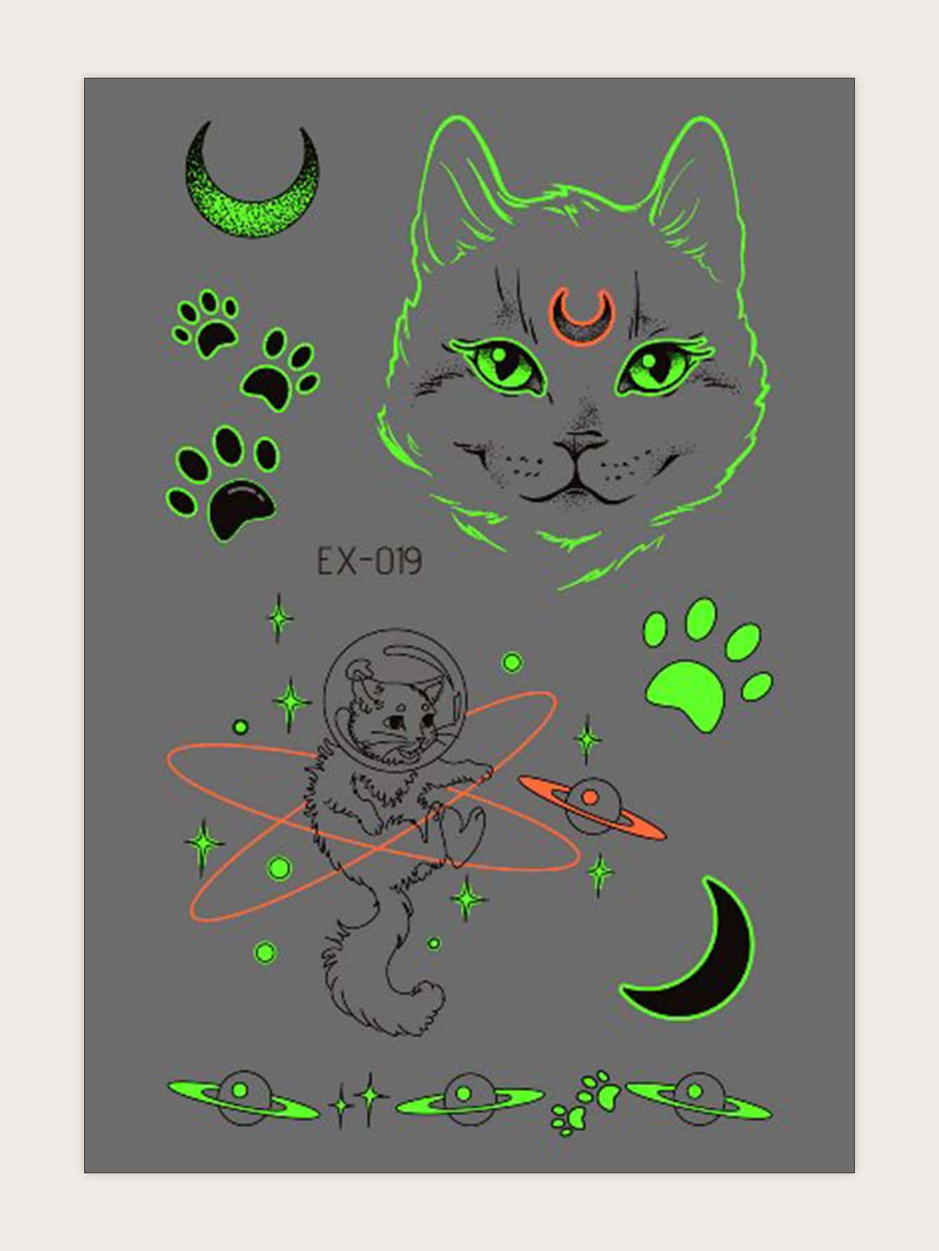 1 hoja pegatina de tatuaje de gato - Multicolor - Ver 1