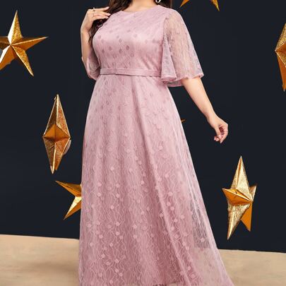 Plus Butterfly Sleeve Lace Bridesmaid Dress