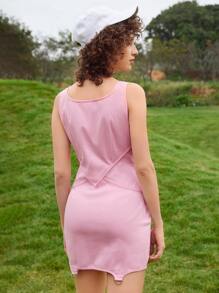 SHEIN Unity Đầm Nút Dây kéo màu trơn Giải trí - Bụi hồng - Xem 2