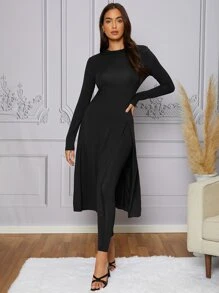 Modelyn Solid Split Thigh Top & Leggings - Black - View 1