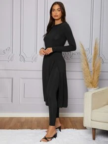 Modelyn Solid Split Thigh Top & Leggings - Black - View 4