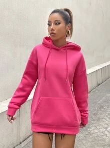 StreetHx Figure & Letter Print Drawstring Hoodie - Hot Pink - View 6