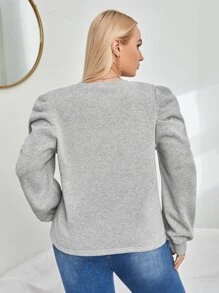 Plus Puff Sleeve Sweatshirt - Grey - View 2