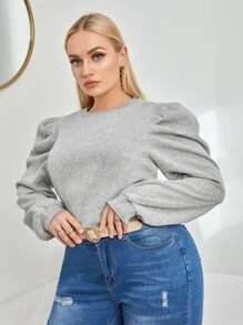 Plus Puff Sleeve Sweatshirt - Grey - View 4