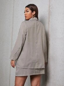 SHEIN Essnce Plus Gingham Double Button Blazer & Skirt - Multicolor - View 2