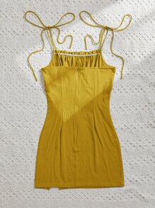 Soleia Vestido de tirantes unicolor pecho con fruncido - Mostaza Amarilla - Ver 2