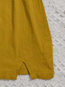 Soleia Vestido de tirantes unicolor pecho con fruncido - Mostaza Amarilla - Ver 3