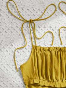 Soleia Vestido de tirantes unicolor pecho con fruncido - Mostaza Amarilla - Ver 4