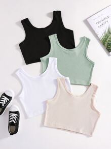 SHEIN Niñas 4 piezas Top tank tejido de canalé - Multicolor - Ver 2