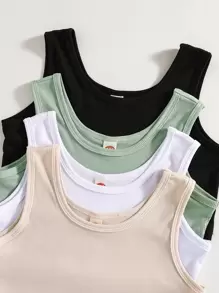 SHEIN Niñas 4 piezas Top tank tejido de canalé - Multicolor - Ver 3