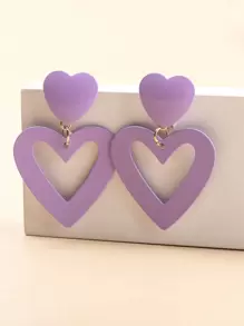 Pendientes largos con corazón - Morado Violeta - Ver 1