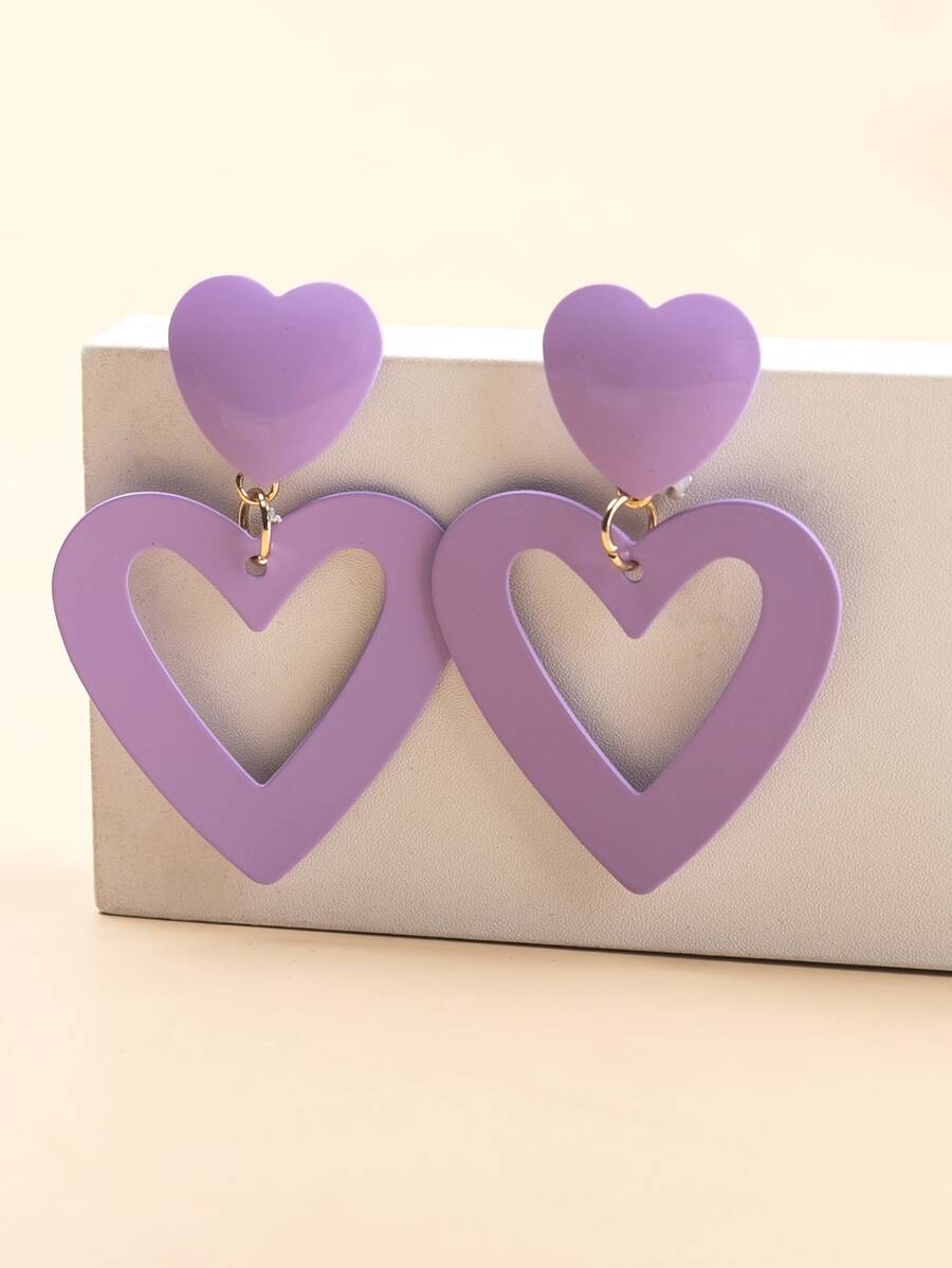 Pendientes largos con corazón - Morado Violeta - Ver 1