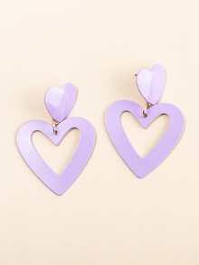 Pendientes largos con corazón - Morado Violeta - Ver 2