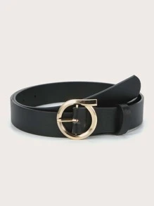 Faux Leather O-Ring Buckle Belt - Black - View 1
